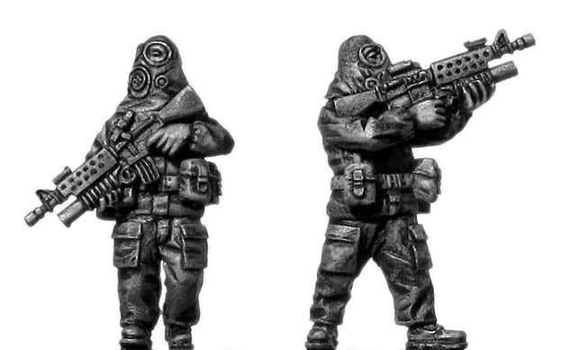 1960-80s US trooper in MOPP gear with M16/M203