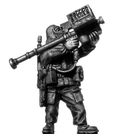 1960-80s US trooper in MOPP gear with Stinger anti-aircraft missile