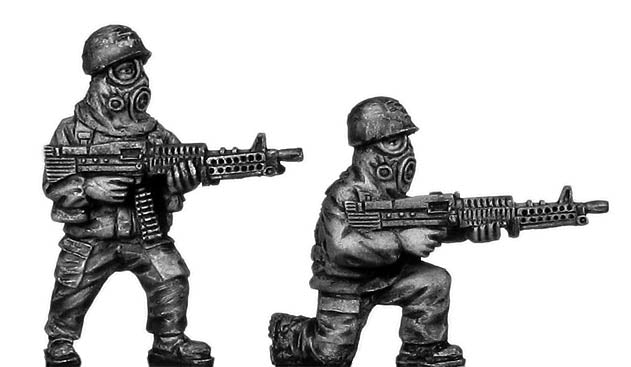 1960-80s US trooper in MOPP gear and helmet with M60 machinegun