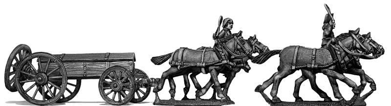 Revolutionary France: Four horse caisson, cantering, with two civilian drivers