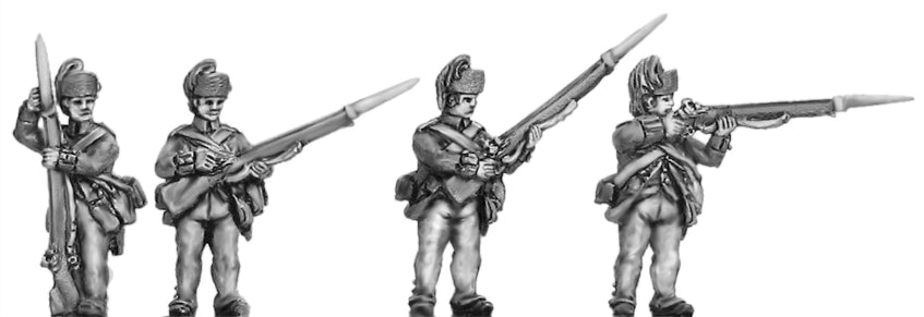 British Infantry in Saratoga cap, firing and loading