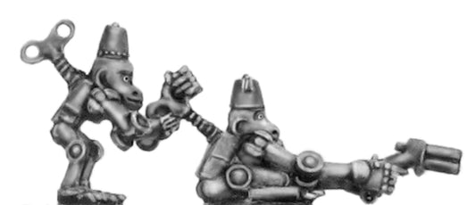 Clockwork fezzed monkey winding with gun