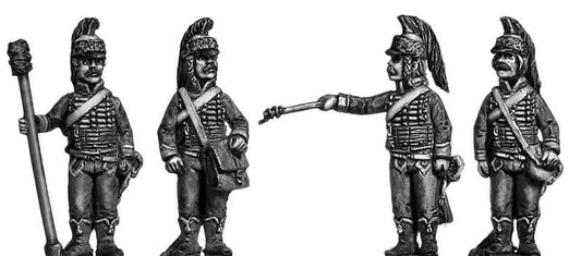 Revolutionary France: Horse Artilleryman hussar jacket firing gun Dragoon style helmet