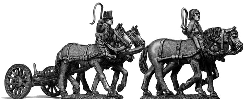 Revolutionary France: Four horse limber walking with two civilian drivers