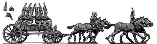 Revolutionary France: Four horse caisson wuertz wagon, cantering, with two civilian dri