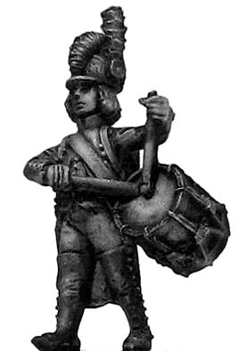 Revolutionary France: Drummer, casque, regulation uniform, marching