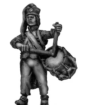 French drummer in forage cap, ragged campaign uniform