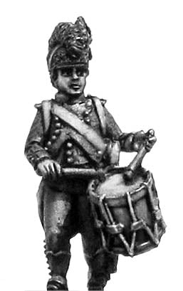 Revolutionary France: Light Infantry drummer c1791-94, casque helmet, long tailed jack