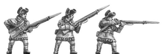US Continental Infantry in hunting shirt, firing and loading