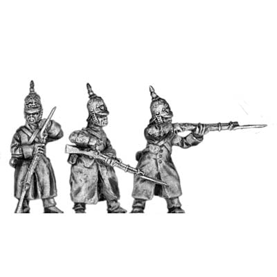 Russian Infantry in greatcoat and helmet, firing & loading