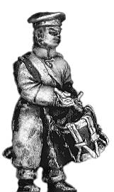 Russian infantry drummer in greatcoat and cap
