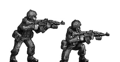 Russian MVD infantry, maska helmet, firing AK74 w underslung gre