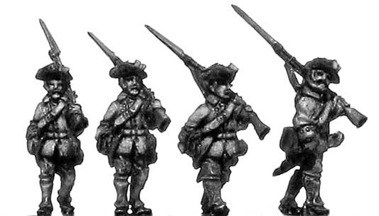French musketeer, turnbacks, marching