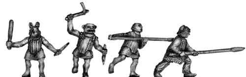Tlingit warrior, slatted wooden armour, helmet and melee weapons
