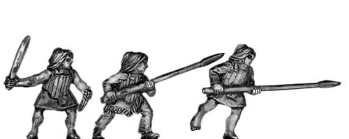 Tlingit warrior, slatted wooden armour and melee weapons