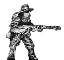 Pacific Australians, with flame thrower, in bush hat