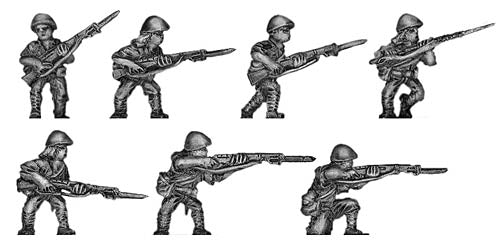 Japanese infantry in helmet advancing with rifle
