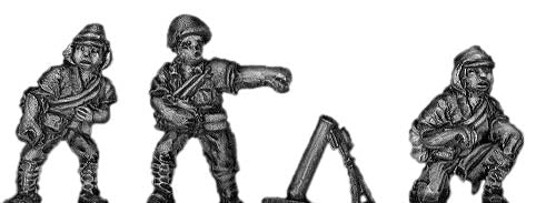 Japanese Type 99 mortar and three crew, assorted head gear