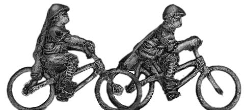 Japanese infantry riding bicycle, in helmet