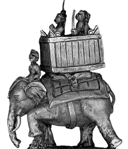 Elephant, mahout, howdah and two crew